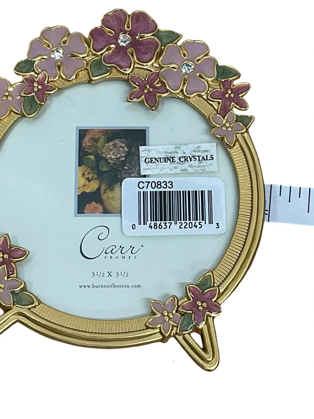 Carr Floral Gold Picture Frame with Pink Enamel Flowers with genuine crystals